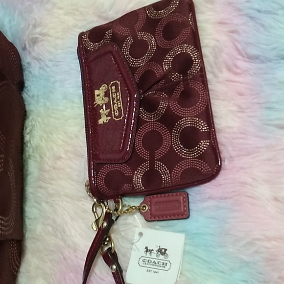SALE! Auth Coach Sophia Mad Dotted Art Dark Red/Gold Bag & NWT Wristlet Bundle - Picture 6 of 16